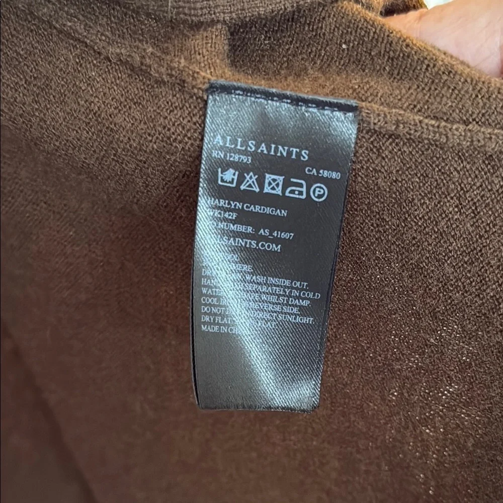 Allsaints wool/ cashmere Brown Open Front Cardigan Sweater sz 0